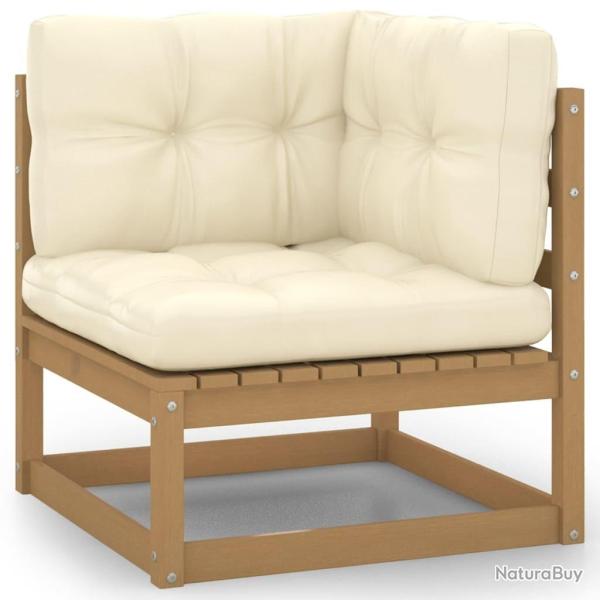 Canap� d'angle de jardin avec coussins cr�me Bois de pin massif