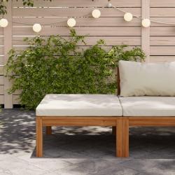Repose-pied avec coussin blanc cr&egrave;me Bois d'acacia massif