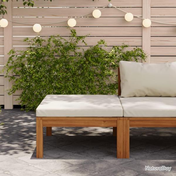 Repose-pied avec coussin blanc cr�me Bois d'acacia massif