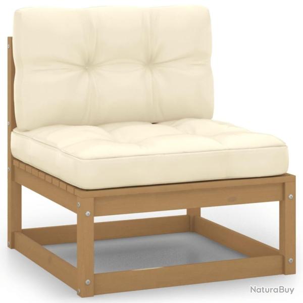 Canap� central de jardin avec coussins cr�me Bois de pin massif