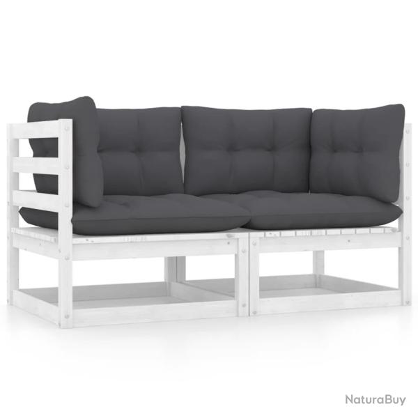 Canap� 2 places de jardin et coussins Blanc Bois de pin massif