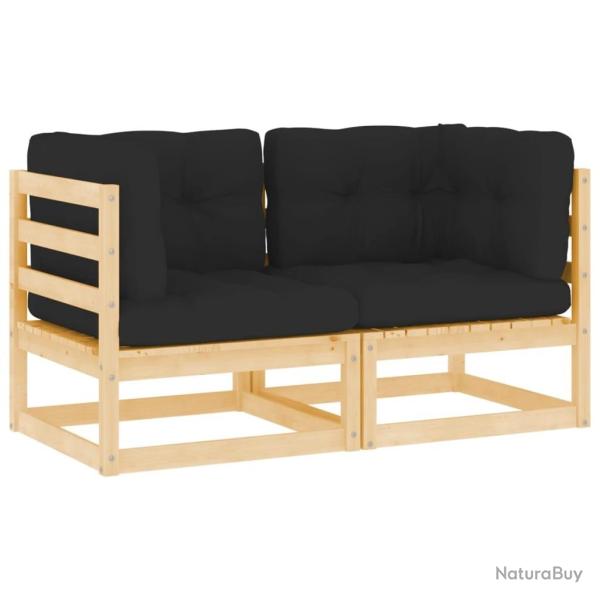 Canap�s d'angle de jardin 2pcs avec coussins Bois de pin massif