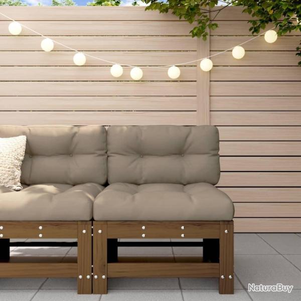 Canap� central avec coussins marron miel bois de pin solide