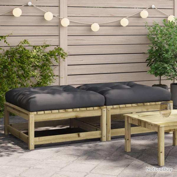 Repose-pieds de jardin avec coussins lot de 2 bois pin impr�gn�