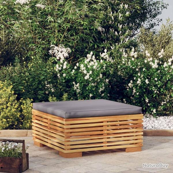 Repose-pied de jardin et coussin Gris fonc� Bois de teck massif