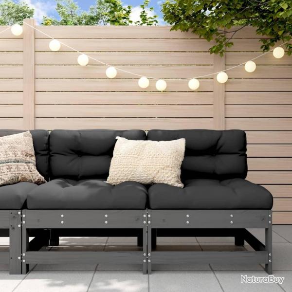 Canap�s centraux de jardin 2 pcs gris bois de pin massif