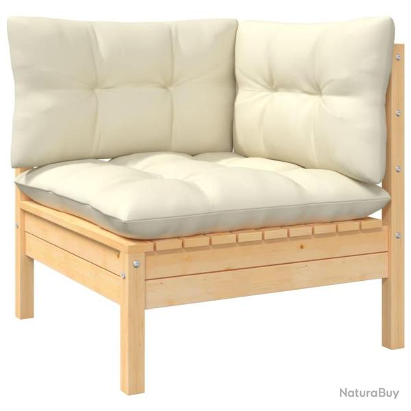 Canap� d'angle de jardin avec coussins cr�me Bois de pin massif