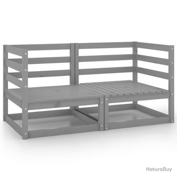 Canap�s d'angle de jardin 2 pcs gris bois de pin massif
