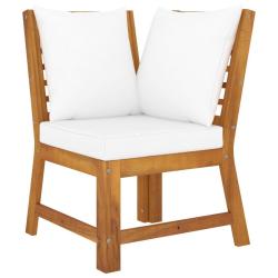 Canap&eacute; d'angle sectionnel et coussin cr&egrave;me Bois d'acacia massif