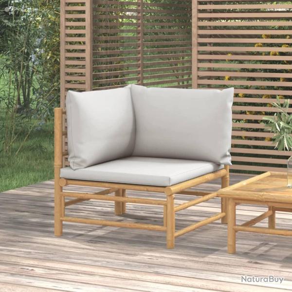 Canap� d'angle de jardin avec coussins gris clair bambou