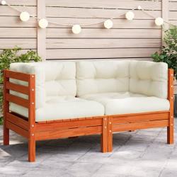 Canap&eacute; d'angle de jardin coussins cire marron bois pin massif