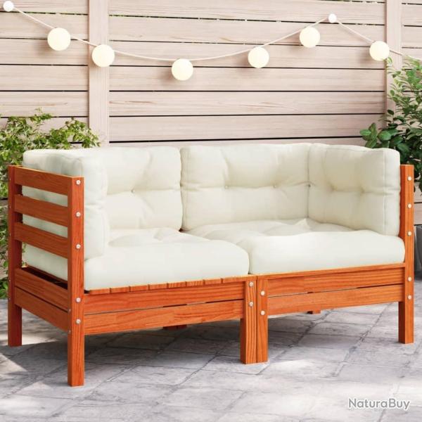 Canap� d'angle de jardin coussins cire marron bois pin massif