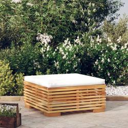 Repose-pied de jardin avec coussin cr&egrave;me Bois de teck massif