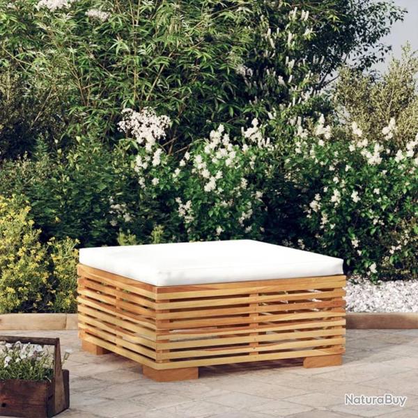 Repose-pied de jardin avec coussin cr�me Bois de teck massif