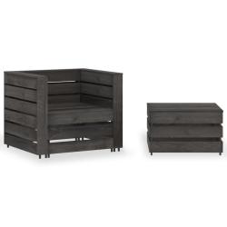 Salon de jardin palette 2 pcs Bois de pin impr&eacute;gn&eacute; de gris