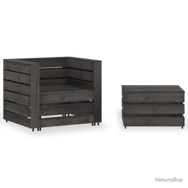 Salon de jardin palette 2 pcs Bois de pin impr�gn� de gris