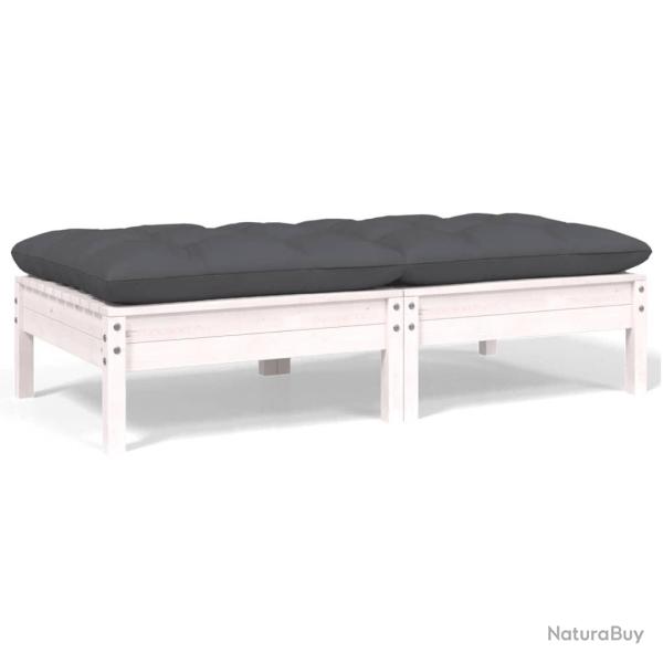 Canap� 2 places de jardin et coussins Blanc Bois de pin solide