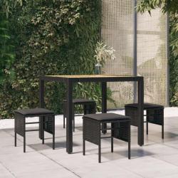 Repose-pieds de jardin et coussins lot de 4 Noir R&eacute;sine tress&eacute;e