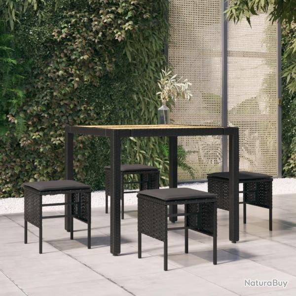 Repose-pieds de jardin et coussins lot de 4 Noir R�sine tress�e