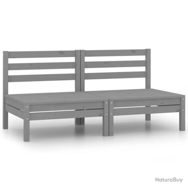 Canap�s centraux de jardin 2 pcs gris bois de pin massif