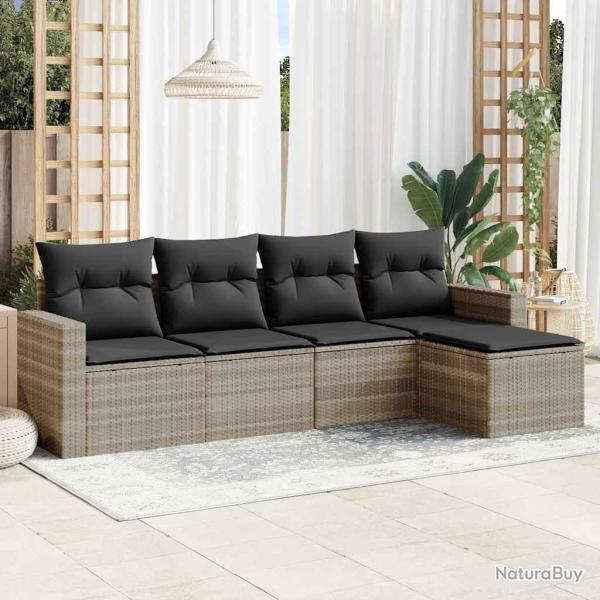 Salon de jardin 5 pcs avec coussins gris clair r�sine tress�e