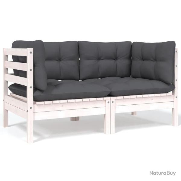 Canap� 2 places de jardin et coussins Blanc Bois de pin solide