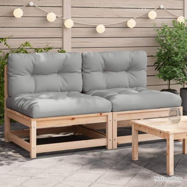 Canap�s de jardin sans accoudoirs coussins 2pcs bois massif pin