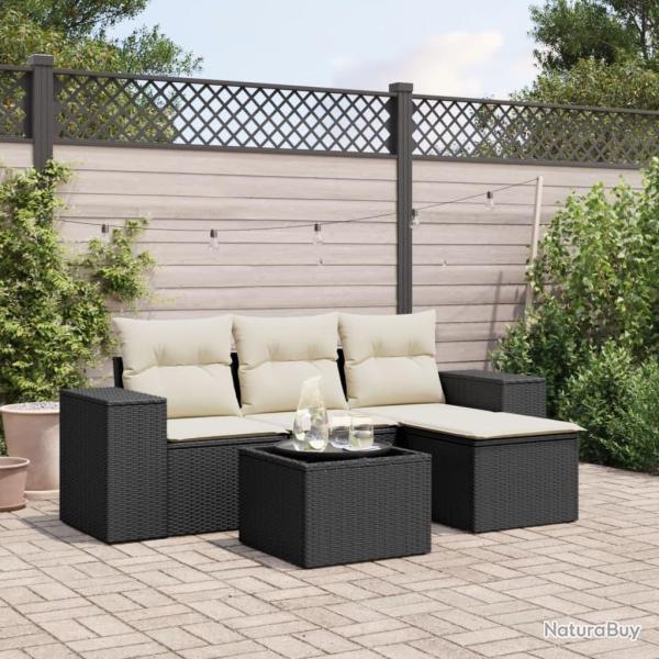 Salon de jardin 5 pcs avec coussins noir r�sine tress�e