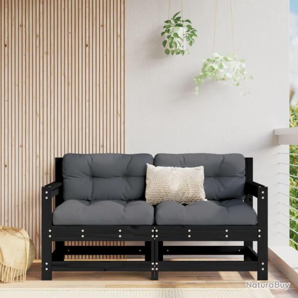 Canap�s d'angle de jardin 2 pcs noir bois de pin massif