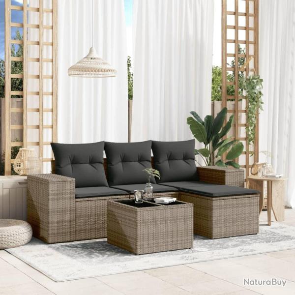 Salon de jardin 5 pcs avec coussins gris r�sine tress�e