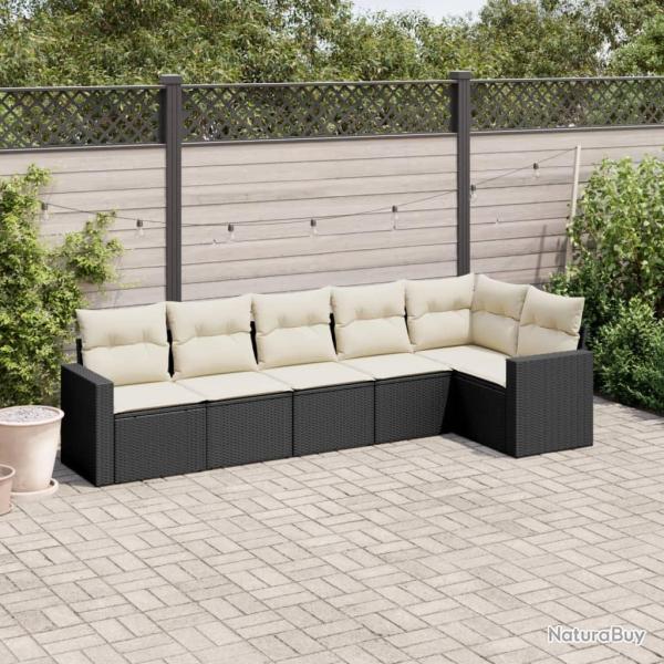 Salon de jardin 6 pcs avec coussins noir r�sine tress�e