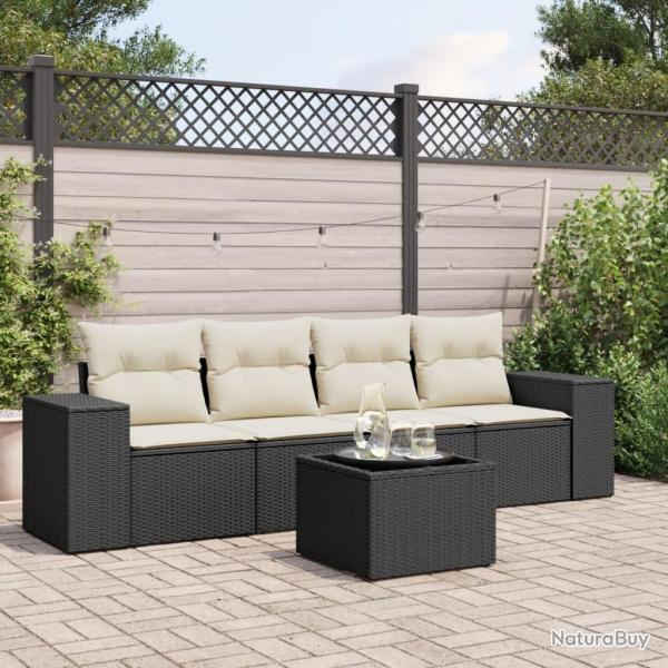 Salon de jardin 5 pcs avec coussins noir r�sine tress�e