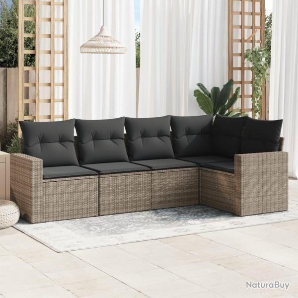 Salon de jardin 5 pcs avec coussins gris r�sine tress�e