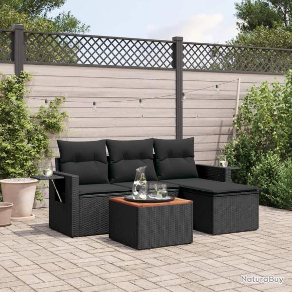 Salon de jardin 5 pcs avec coussins noir r�sine tress�e