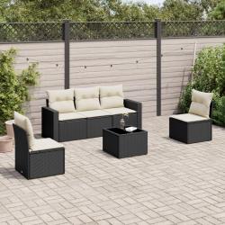 Salon de jardin 6 pcs avec coussins noir r&eacute;sine tress&eacute;e