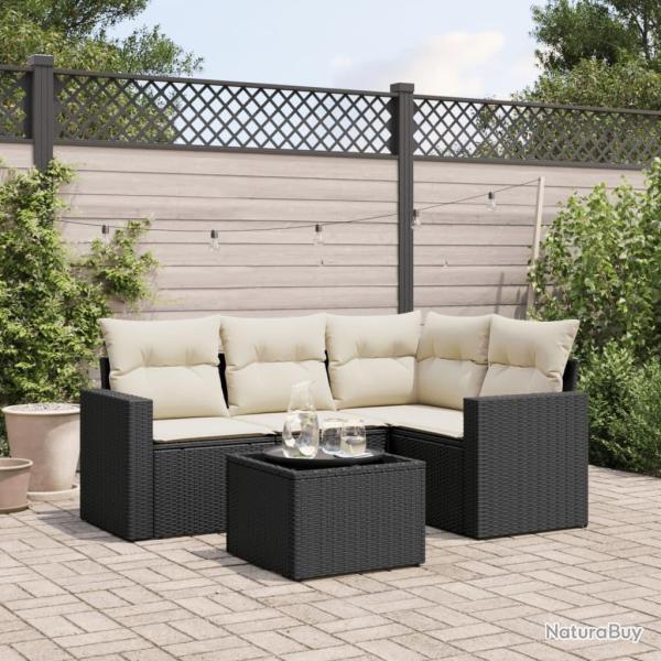 Salon de jardin 5 pcs avec coussins noir r�sine tress�e