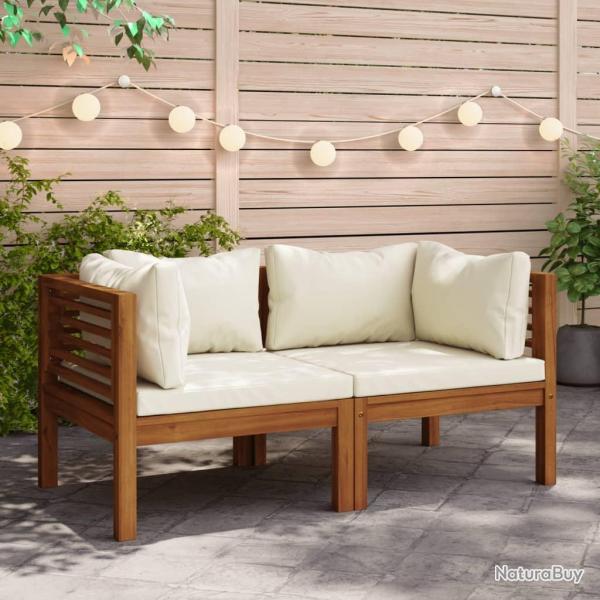 Canap�s d'angle 2 pcs avec coussins blanc cr�me Acacia solide