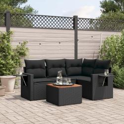 Salon de jardin 5 pcs avec coussins noir r&eacute;sine tress&eacute;e