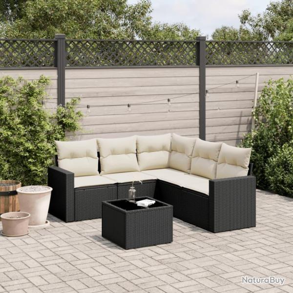 Salon de jardin 6 pcs avec coussins noir r�sine tress�e