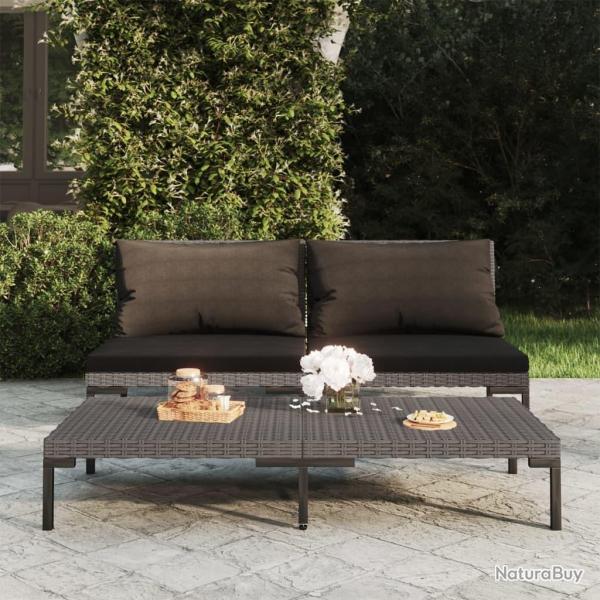 Canap�s de jardin 2 pcs avec coussins R�sine tress�e demi-ronde