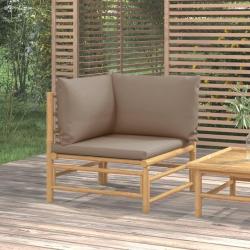 Canap&eacute; d'angle de jardin avec coussins taupe bambou