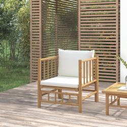 Canap&eacute; de jardin avec coussins blanc cr&egrave;me bambou