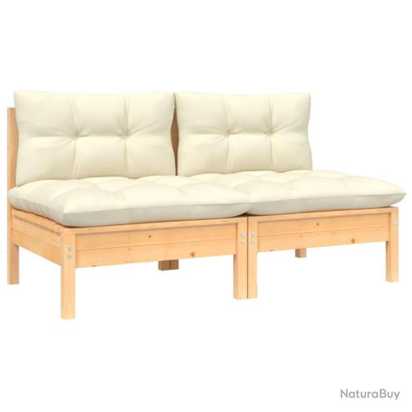 Canap� 2 places de jardin et coussins cr�me Bois de pin solide