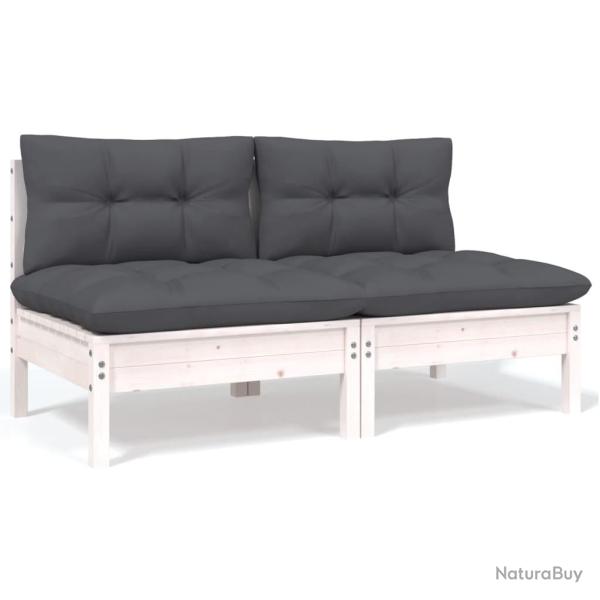 Canap� 2 places de jardin et coussins Blanc Bois de pin solide