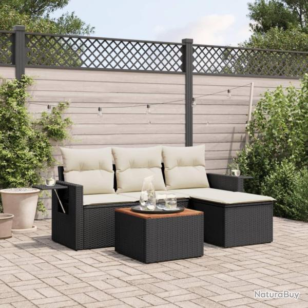Salon de jardin 5 pcs avec coussins noir r�sine tress�e
