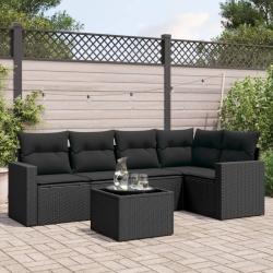 Salon de jardin 6 pcs avec coussins noir r&eacute;sine tress&eacute;e