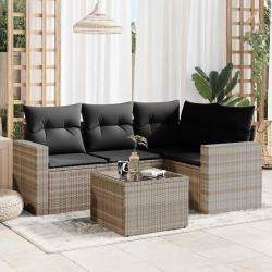 Salon de jardin 5 pcs avec coussins gris clair r&eacute;sine tress&eacute;e