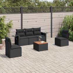 Salon de jardin 6 pcs avec coussins noir r&eacute;sine tress&eacute;e