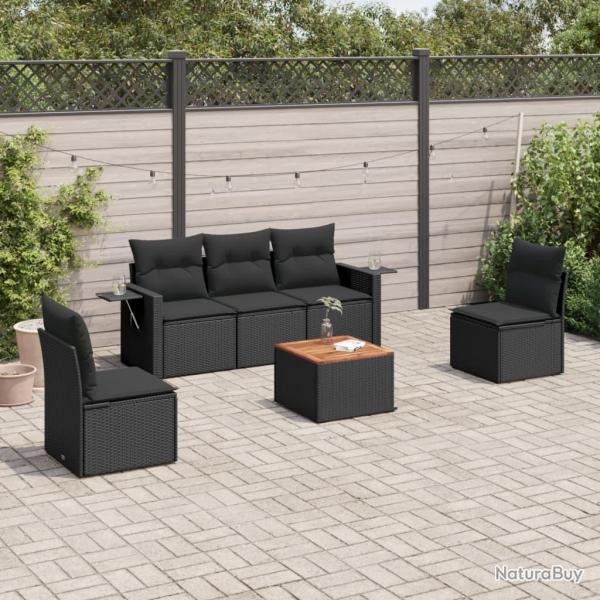 Salon de jardin 6 pcs avec coussins noir r�sine tress�e