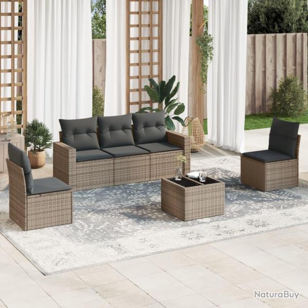 Salon de jardin 6 pcs avec coussins gris r�sine tress�e